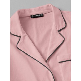 Floerns Women's Notch Collar Short Sleeve Sleepwear Two Piece Pajama Set Pink XL