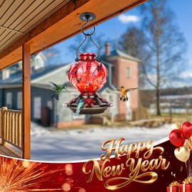 BOLITE Hummingbird Feeder, Hand Blown Glass Hummingbird Feeders for Outdoors Hanging, with Ant Moat and 5 Feeding Ports, 22 Ounces, Peony Flower Shape, Red, Gifts for Women Men, Gifts for Mom Dad