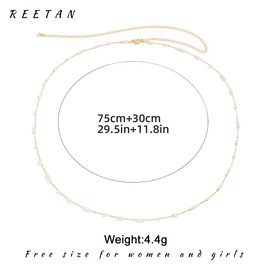 Reetan Pearl Gold Waist Chain Boho Beaded Belly Chains Beach Bikini Waist Belt Rave Body Accessories for Women, Alloy, Pearl