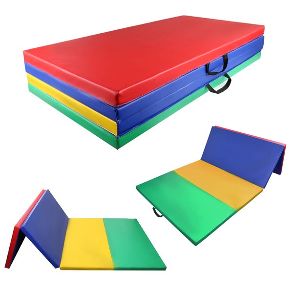 Geniqua Gymnastics Mat 4'X10'X2 Folding Stretching Mat Fitness Home Workout