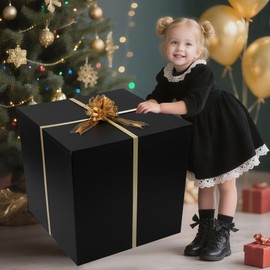 Extra Large Gift Box with Lid 28x28x28 Inches, Black Big Gift Box for Gender Reveal, Giant Gift Boxes with Lids for Presents Packaging for Birthday Surprise, Christmas, Anniversaries, Wedding Party