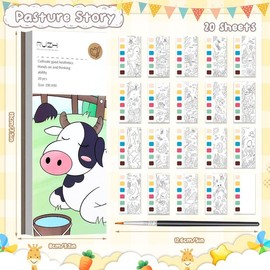 Water Coloring Books for Kids Ages 4-8,Pocket Watercolor Painting Book Kit for Toddlers,Kids Water Color Paint Set Art Crafts,Mini Travel Water Coloring Book,Gifts for Girls Boys - Color: Ranch monogatari