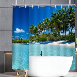 YISURE Shower Curtain Beach Sea Ocean Palm Trees Shower Curtain Bath Textile Mould Resistant Machine Washable with 16 Metal Eyelets Width 240 x Height 200 cm