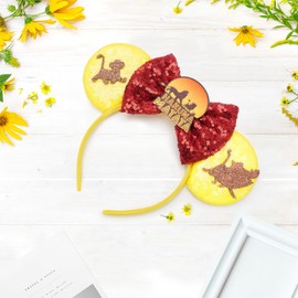 LYLIN Lion King Ears Headbands, Yellow Mouse Ears with Sequin Bow for Women Girls Adults, Sparkle Mouse Ears Hair Accessories for Birthday Parties Cosplay Accessories Party Decorations(Hakuna Matata)