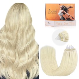 DOORES Microlink Hair Extensions Human Hair, Platinum Blonde 16 Inch 50g/50s, Short Hair Extensions for Women, Micro Ring Hair Extensions