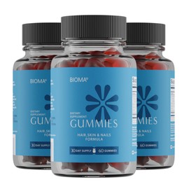BIOMA Hair, Skin & Nails Beauty Gummies - Supports Growth & Strength with Biotin, Collagen, Zinc & Vitamins C & D - Gluten-Free - 180 Gummies (90-Day Supply, 3 Pack)