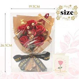 LOZIZI Soap Flower Bouquet Artificial Roses Never Wither Flowers Popular Soap Flowers Clear Box with Message Card and Handbag (Red)