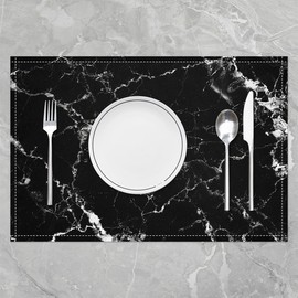 Marble Place Mats Black White Marble Table Mats for Men Boys Abstract Marble Crack Placemats Set of 4 45x30 cm Boho Gothic Aesthetic Waterproof Placemats,Anti Slip