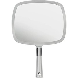 Mirrorvana Espejo con Mango, Espejo de Mano Grande para clínica Dental, salón de Belleza, barbería, peluquería, Afeitado y Maquillaje (Plata)
