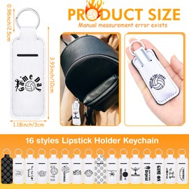 Dansydaisy 16 Pcs Volleyball Lipstick Holder Keychains Bulk Volleyball Gifts for Women Volleyball Lipstick Balm Holder Keychain Clip-on Lipstick Sleeve Pouch for Sports Lover Team Gifts
