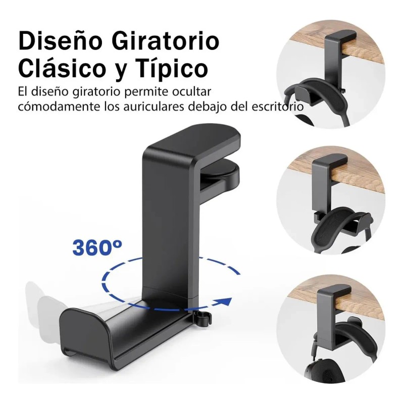 Soporte Giratorio Para Auriculares Gancho Gaming Con Cilp Hu