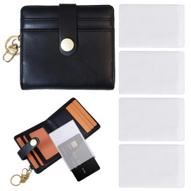 Pack of 1 Mini Wallet with 4 Transparent Card Holders, Simple Short Wallet, Card Holder Bag for Women, Mini Key Ring Card Holder Bag, Small Pocket Wallet, black, Modern