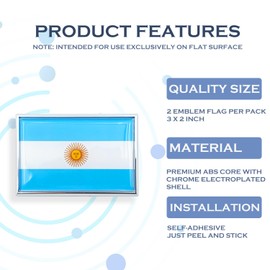 Perdecor Argentina Flag Sticker Emblem Argentine Decal Car Chrome Flags, 2 Pack, 3 x 2 inches