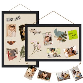 Egofine Cork Board Bulletin Board with Linen, 16x11 Wood Frame Pin Board Wall Decor, 2 Pack Cork Boards for Walls, Hanging horizontal or Vertically for Office Home Decor School Kitchen, Black