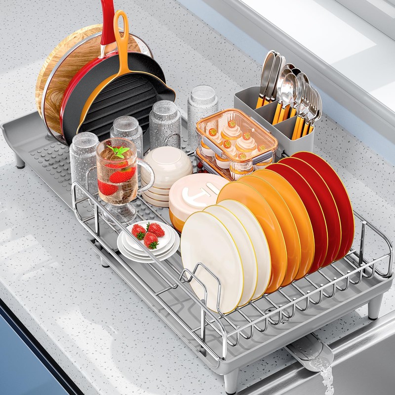 TOOLF Expandable Dish Rack, Dish Drying Rack for Kitchen Counter,