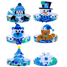 Winlyn 24 Sets Winter Craft Kits Christmas Crafts DIY Winter Holiday Headbands Craft Kits Snowflake Snowman Penguin Foam Stickers Winter Arts and Crafts for Kids Classroom Art Activities Party Favors