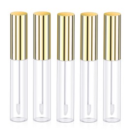 Molain 10ml Leere Lipgloss-Röhrchen, 5Stück Leere Kosmetik Lipgloss Tuben Behälter, nachfüllbare Lippenbalsam-Behälter Mini-transparente nachfüllbare leere Tuben für Lipgloss Balsam(gold)