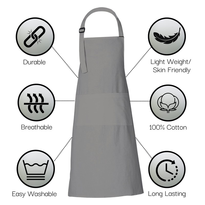 Chef Aprons for Women Men 35x27 Inches Plain Cotton Apron