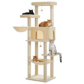 PAWZ Road Large Cat Tree, 73 Inches Tall Cat Tower with 1 Large Padded Perch,2 Spacious Hammocks,8 Long Scratching Posts, XL Plush Cat Condo for Indoor Adult Cats,Beige