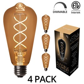 LED Edison Light Bulb, LED Filament Vintage Bulb Dimmable Edison Bulb LED Filament Vintage Bulb, Flexible Filament, Single Bulb (Clear Glass, 4 Pack, 5W ST64 Edison Bulbs)