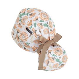 Scrub Caps Women Ponytail – Floral Sunshine Double-Sided Printed Surgical Hat with Buttons and Sweatband, Soft Nurse Cap for Long Hair, Helps Reduce Static Buildup