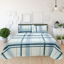 LAMANNI CVC Flannel Sheet Set - Soft, Warm, Moisture Wicking - Bedding Set (King, Blue Checks)