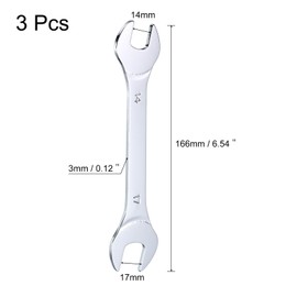 uxcell Thin Open End Wrench 14mmx17mm Metric Double Open-End Wrench Chrome Plated with Mirror Polish High Carbon Steel Slim Wrenches for Home Machinery Repairs, 3pcs