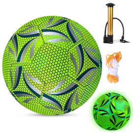 Reflektierender Fußball Größe 5, Fußball Leuchtend im Dunkeln mit Pumpe - Holografischer Fußballs, Leuchtender Trainingsball für Nachtspiele, Unisex Trainingsfußball für Drinnen und Draußen, Grün