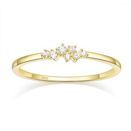 Titaniumcentral Women's Rings Slim Front Ring Gold Silver 925 14K Gold-Plated Simple Engagement Rings Wedding Rings with Zirconia, Sterling Silver, Cubic Zirconia