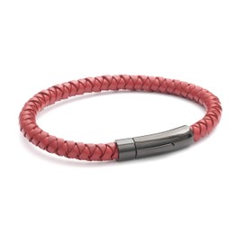 Tribal Steel 21cm Red Plaited Leather Bracelet with Ion Plated Stainless Steel Rocker Clasp for Men