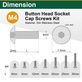 421 Pcs M4-0.7 Threaded Button Head Socket Cap Screws Kit,Including Various Lengths 304 Stainless Steel Hex Socket Drive Bolts(6, 8, 12, 16, 20, 25, 30 MM),Gaskets,Wrenches,Nuts and Bolts Assortment