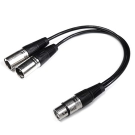 BRIEFCEC XLR Y Cable, Microphone Splitter Cable XLR Female to Dual XLR Male 3 Pin Jack Splitter Cord Audio Adapter, Zinc Alloy Jack OFC Copper Cable(1 Female to 2 Male, 30CM, Silver)
