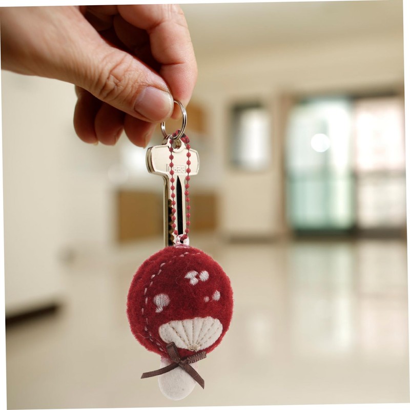 FUNOMOCYA Handmade Mushroom Charm Plush Keychain Decor Car Key Pendant