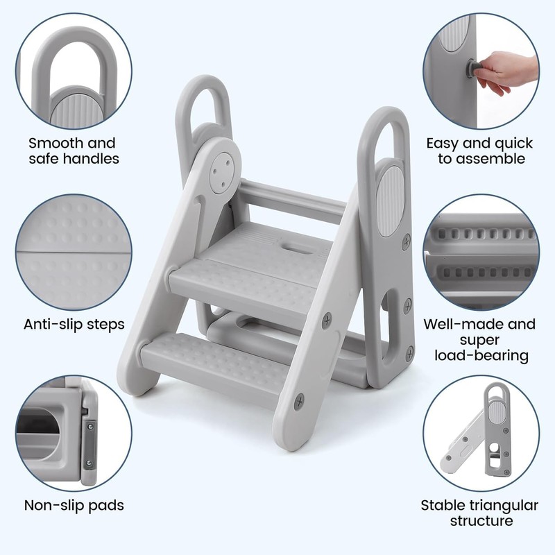 GAOMON Foldable Step Stool for Kids, Toddler Adjustable 3 Step