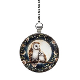 Gotham Decor Moonlit Barn Owl and Baby Single Ceiling Fan and Light Pull Chain Pendant/Fan Pull/Owl Fan Pull