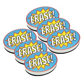 Ashley Productions Magnetic Whiteboard Eraser, Superhero Erase!, Pack of 6