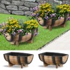 YI 2 Pack Rustic Half Barrel Planters, 16.34x11.81x7.28 Inches Plastic