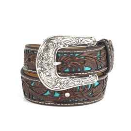 ARIAT Youth Girls Floral Overlay Rhinestone Accents Belt, Brown, 24