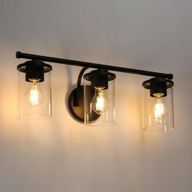 GEPOW Black Bathroom Light Fixtures, 3 Light Farmhouse Modern Vanity