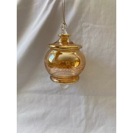 Mouth Blown Egyptian Hand Blown Fancy Gold Etched Glass Christmas Ornament  Round 5.75" #657