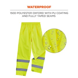 Ergodyne Standard Class E Lightweight Hi-Vis Rain Pants, Lime, Large
