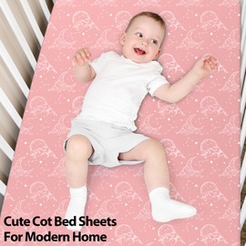 Unnivoll Cot Sheets 120 x 60 cm Fitted Super Soft & Breathable Toddler Bed Sheets Cozy Baby Cot Bed Sheets 3 Packm White Pink Moon