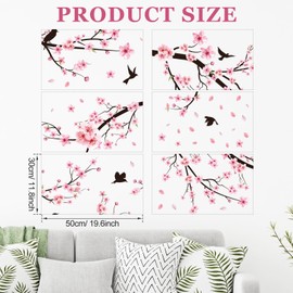 Zonon 6 Pcs Flowers Wall Decals Stickers Vinyl Removable Peel and Stick Colorful Dragonflies Floral Wall Murals Decor for Bedroom Living Room Nursery (Cherry Blossoms)