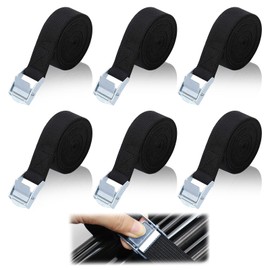 TAIXING Pack of 6 lashing straps with ratchet, 20 mm x 2 m, adjustable lashing strap, black, short, load capacity 250 kg, lashing straps with clamping lock, fastening strap for car, bicycle,