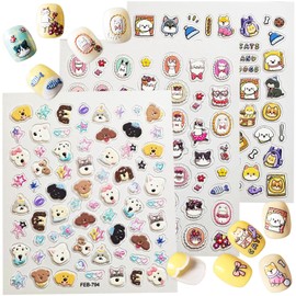 Pegatinas de uñas 5D para arte de uñas, 3 hojas de calcomanías autoadhesivas, linda mascota, pegatinas 3D para uñas, pegatinas para Uñas (gatos y perros 5D)