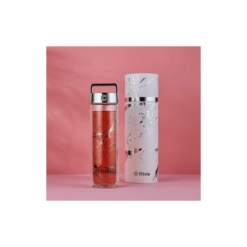 fitvia Thermal Flask "Silver Marble" 380 ml Double Glazing, Integrated