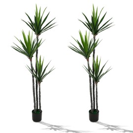 Artificial Dracaena Tree - Fake Tree with Black Planter - Faux Yucca Tall Fake Floor Plant in Pot - Artificial Plant for Home Office - Agave Plant Decor Indoor Outdoor Patio