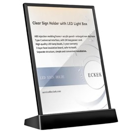 ECKEK LED Sign Holder Clear Sign Holder with LED Light Box, Table Menu Display Stand LED Menu Board A4 (white light version L shape with black frame)