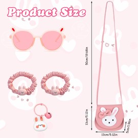 wimony Girls Handbag Set,Cute Rabbit Girls' Shoulder Bags with Adjustable Strap,Cartoon Bunny Children's Hair Rope and Kids Sunglasses with Rabbit Ears,Rabbit keychain,Suitable for Toddler Handbag
