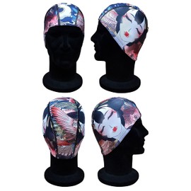 CHEX Oriental Graphic Design Print Elasticated Spandex Cap Anti Tear One Size Non Waterproof Pull On Swimming Hat Swim Cap Ages 3+ Years (Original Lady)